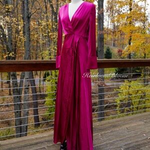 Banana Republic Magenta 100% Silk Long Sleeve Formal Dress